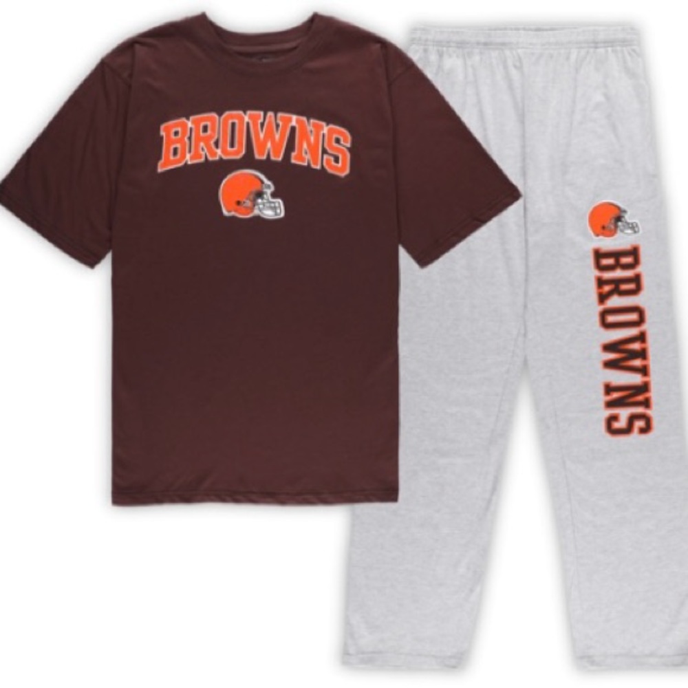 Fanatics Browns T-Shirt and Pants Pajama Set - Brown and Gray